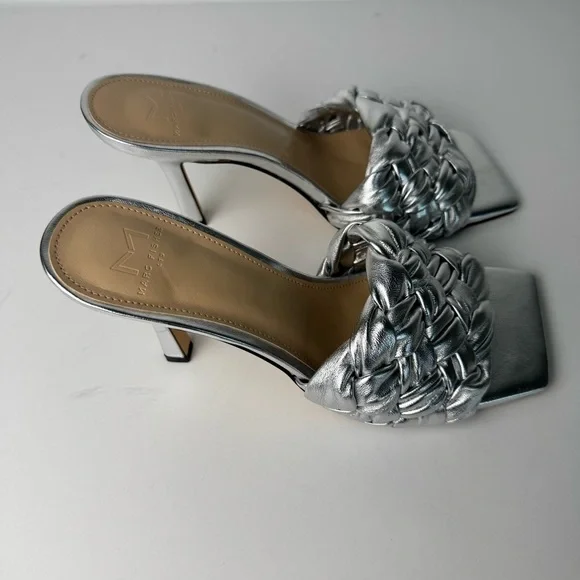 Marc Fisher leather Silver Woven Heeled sandals - Picture 5 of 9